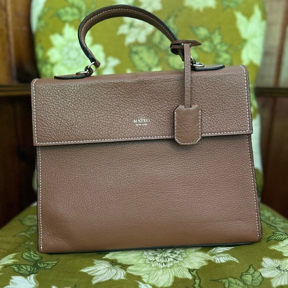 Mateo New York Elegant Brown and Pink Satchel - Picture 8 of 11